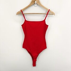 Sezane Ribbed Tank Bodysuit Small Stretch Capsule Red Minimalist Parisian Luxury